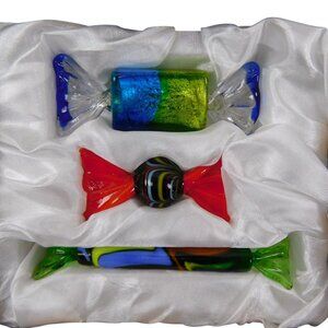 Pier 1 Imports Three Assorted Art Glass Wrapped Candy Ornaments Home Decor